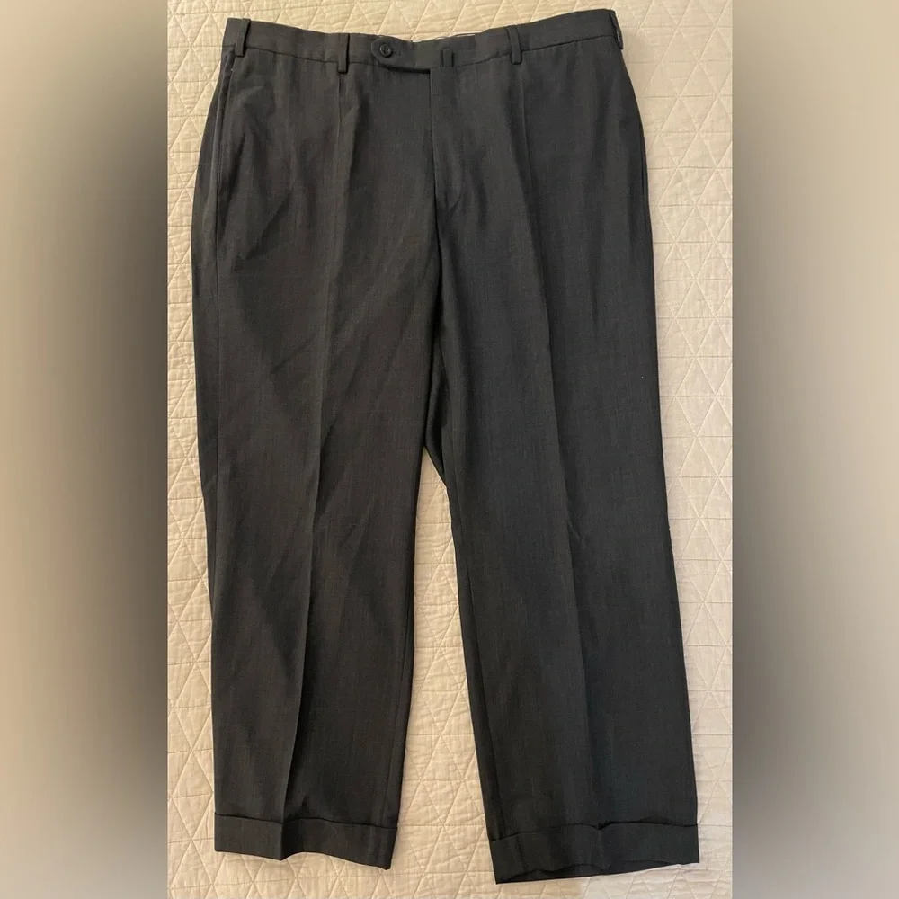 INCOTEX Made in Italy Super 120's Wool Flat Front Trouser‎ in Gray Size 38 $545